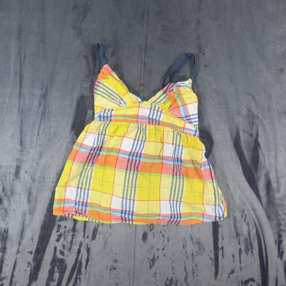 Hollister Cami Top Womens Medium Yellow Plaid Smocked Back Cotton Strappy